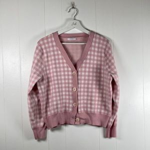 Pink and White Checkered Cardigan